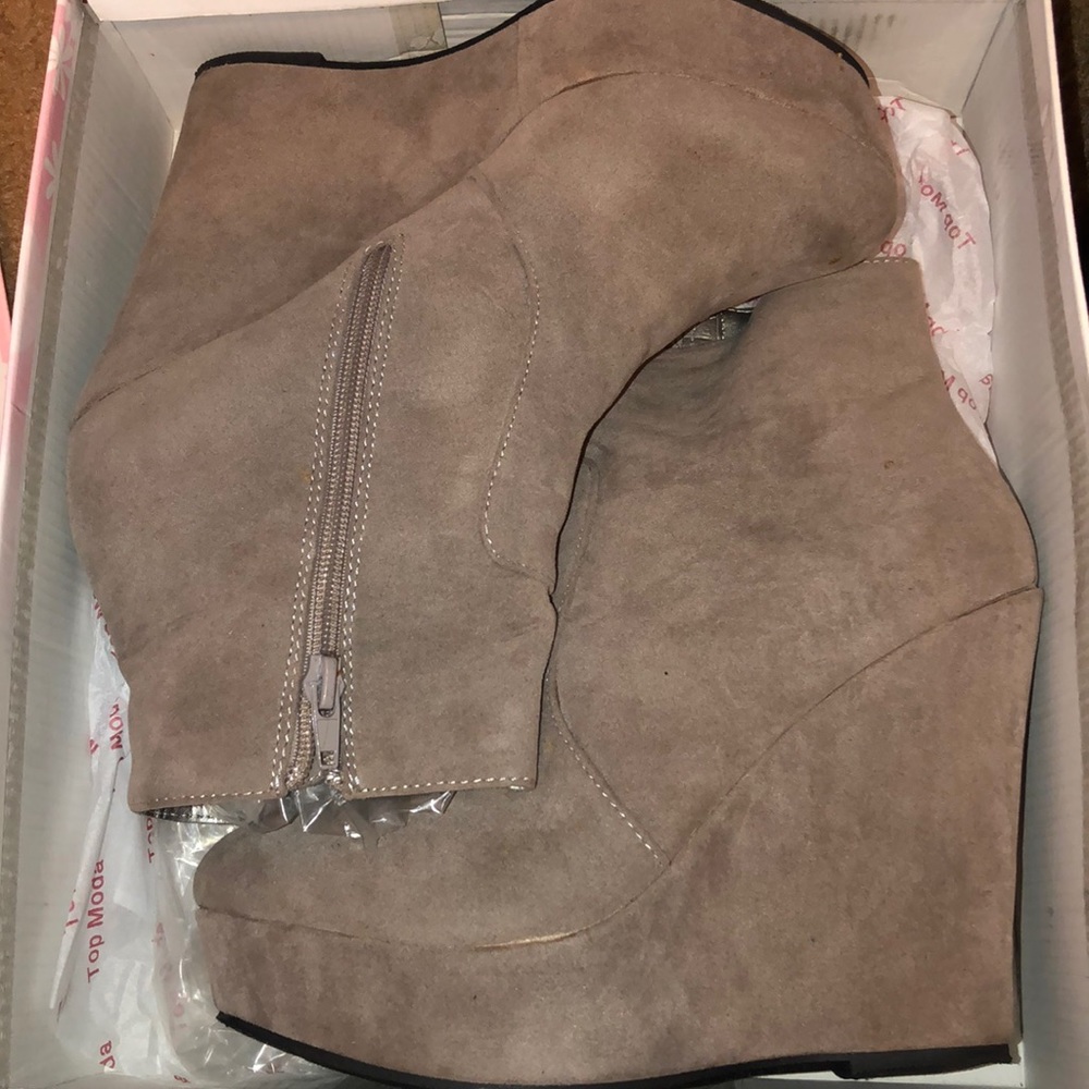 Gray platform heel bootie